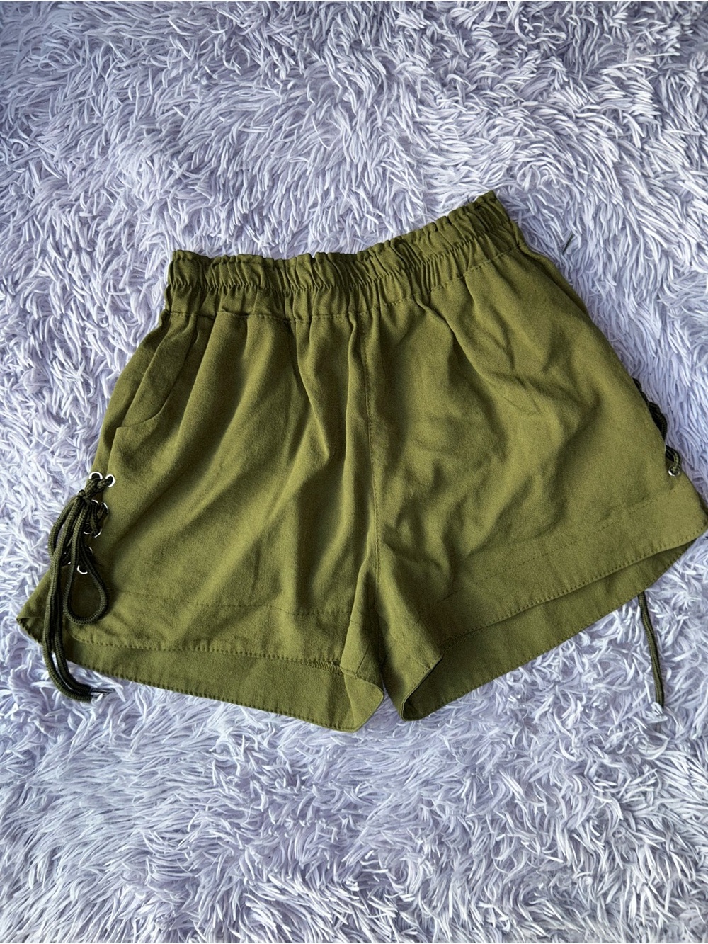 Olive Drawstring Side-Tie Athletic Shorts